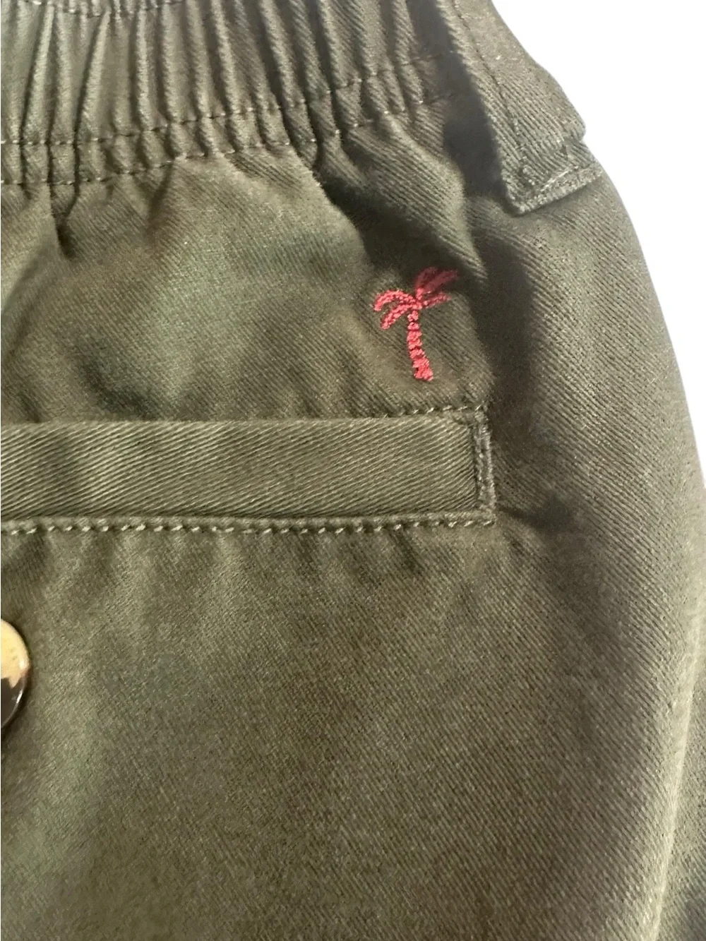 Kahala Men’s Olive Green Cotton Casual Shorts Size 30 Elastic Waist Button Pocke